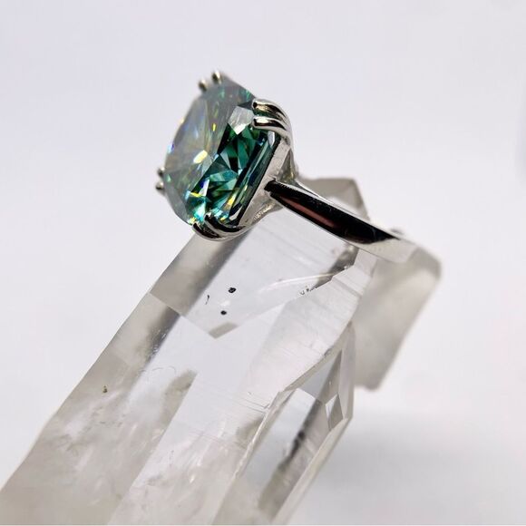 14 Carat Cushion Cut Moissanite Ring Huge Cocktail Statement Wedding Ring - Picture 5 of 11